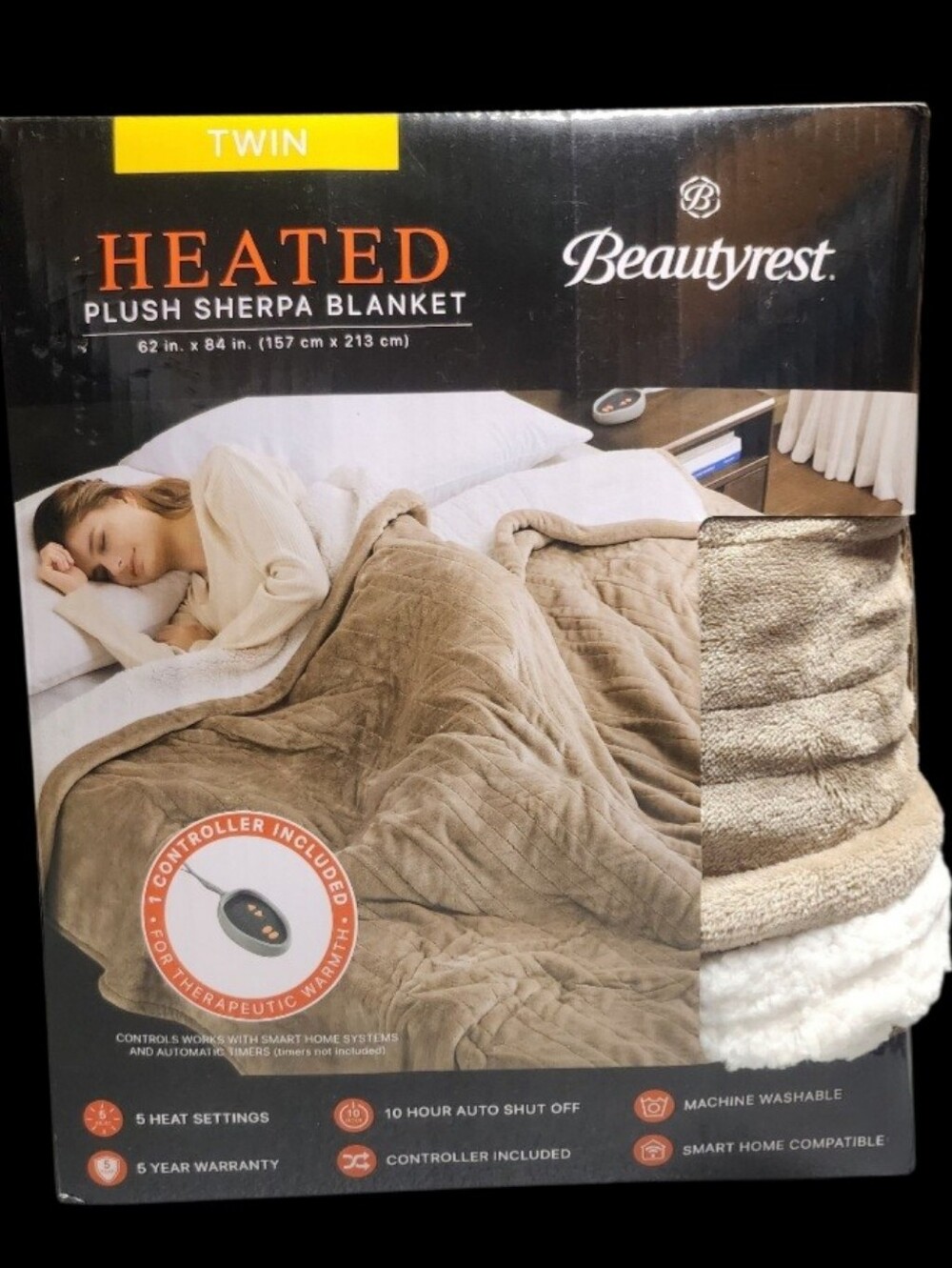 Beautyrest Beige Heated Plush Sherpa Blanket Twin